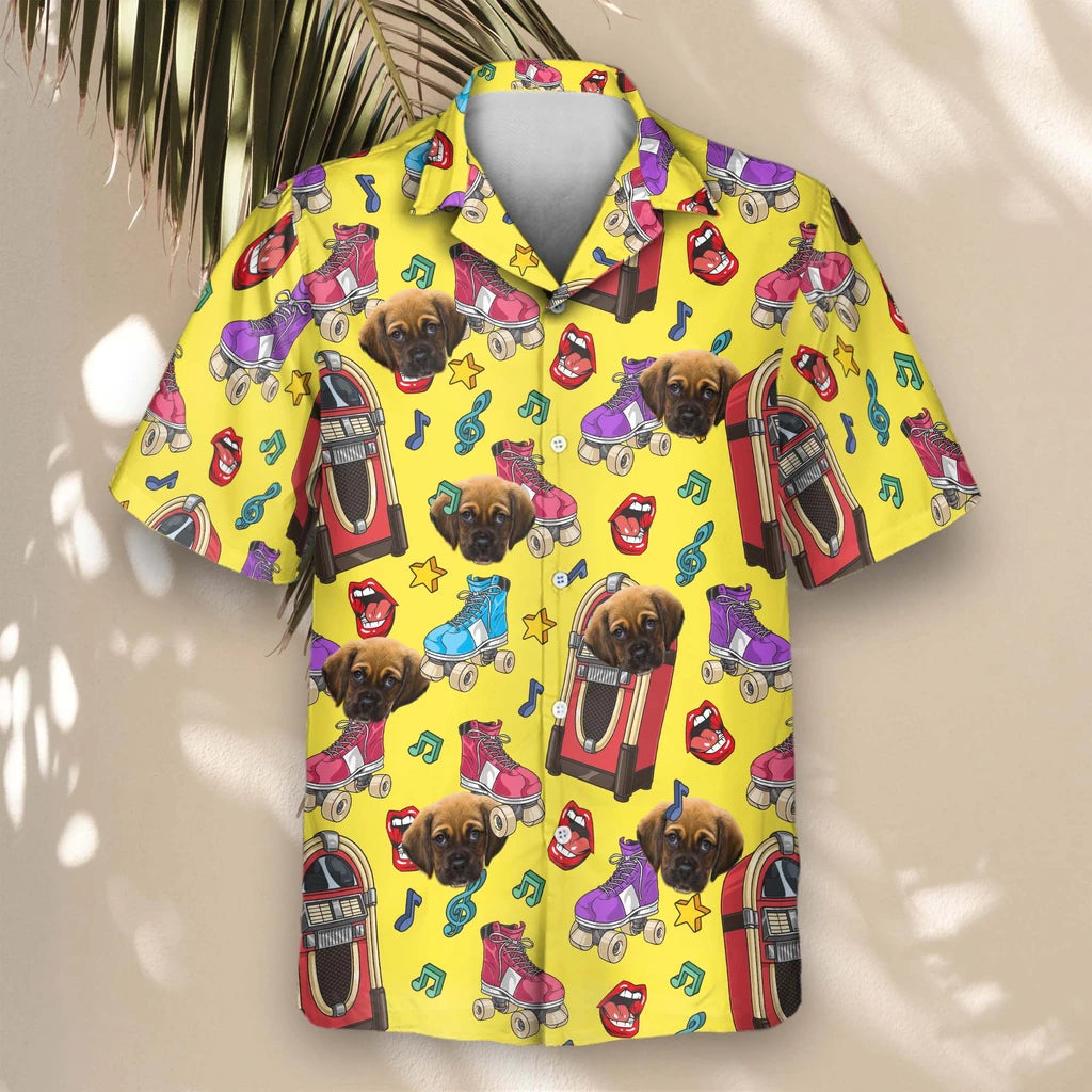 Custom Face &amp; Logo Retro Vinyl Vibes Hawaiian Shirt | Perfect Vacation &amp; Tropical Party Wear