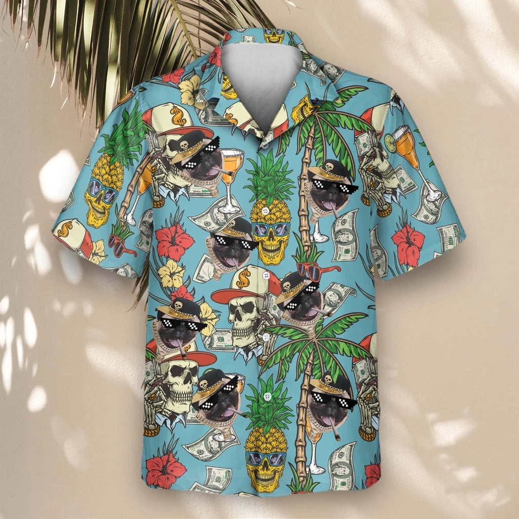 Custom Face &amp; Logo Rich Skull Paradise Hawaiian Shirt | Great for Themed Parties &amp; Group Events