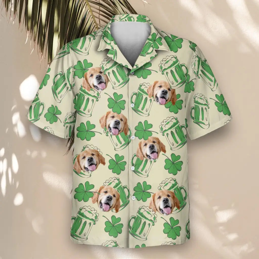 Custom Face &amp; Logo Shamrock Celebration Hawaiian Shirt | Perfect St. Patrick's Day &amp; Irish Celebration