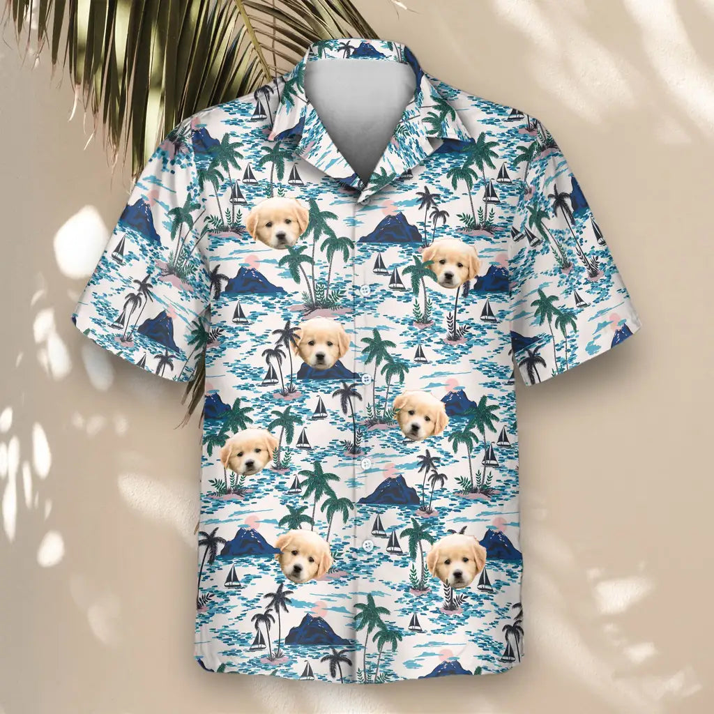 Custom Face &amp; Logo Sunset Sail Hawaiian Shirt | Unique Summer Beach Gift for Men