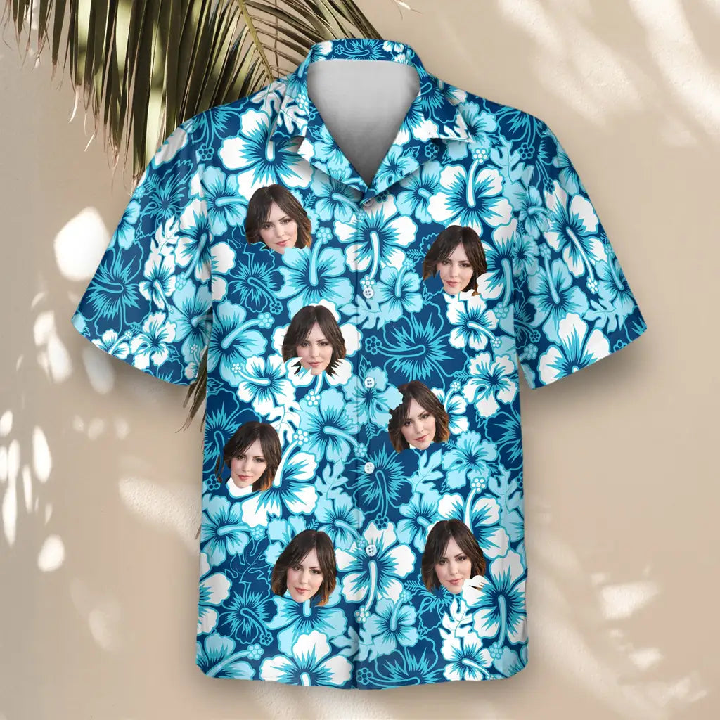 Custom Face &amp; Logo Surf Floral Hibiscus Hawaiian Shirt | Custom Gift for Beach Vacation &amp; Cruises