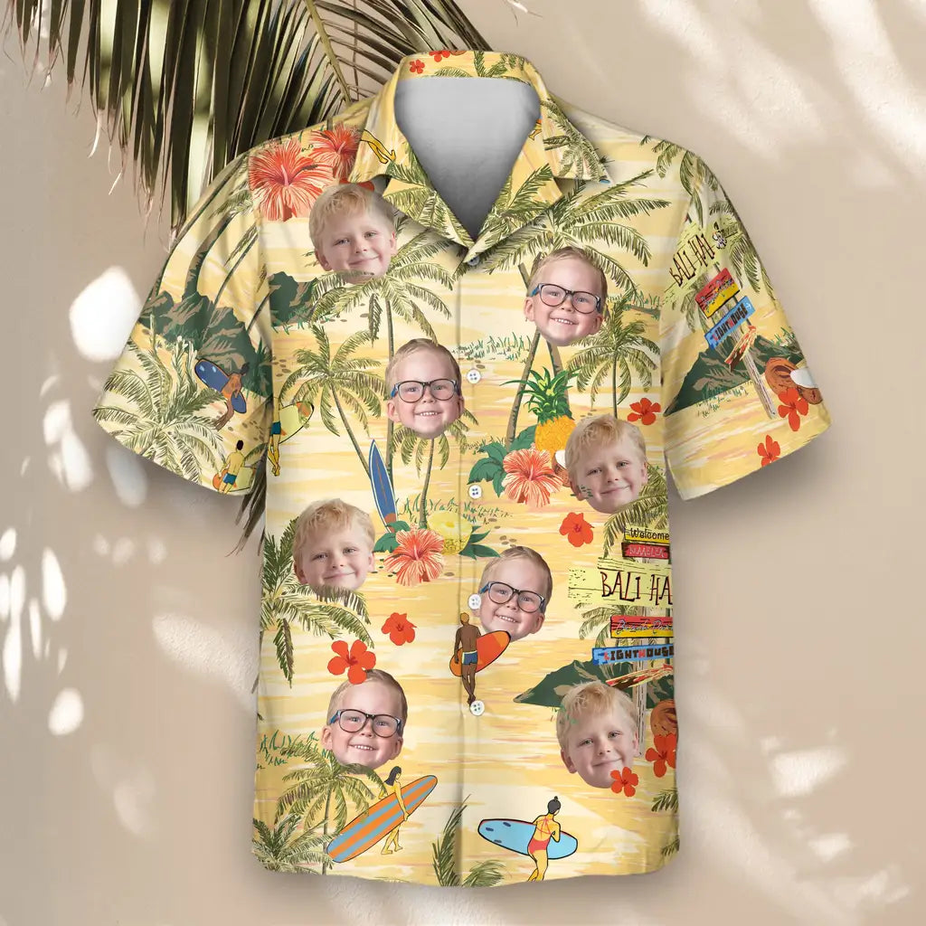 Custom Face &amp; Logo Surf's Up Island Hawaiian Shirt | Perfect Beach &amp; Surf Adventure