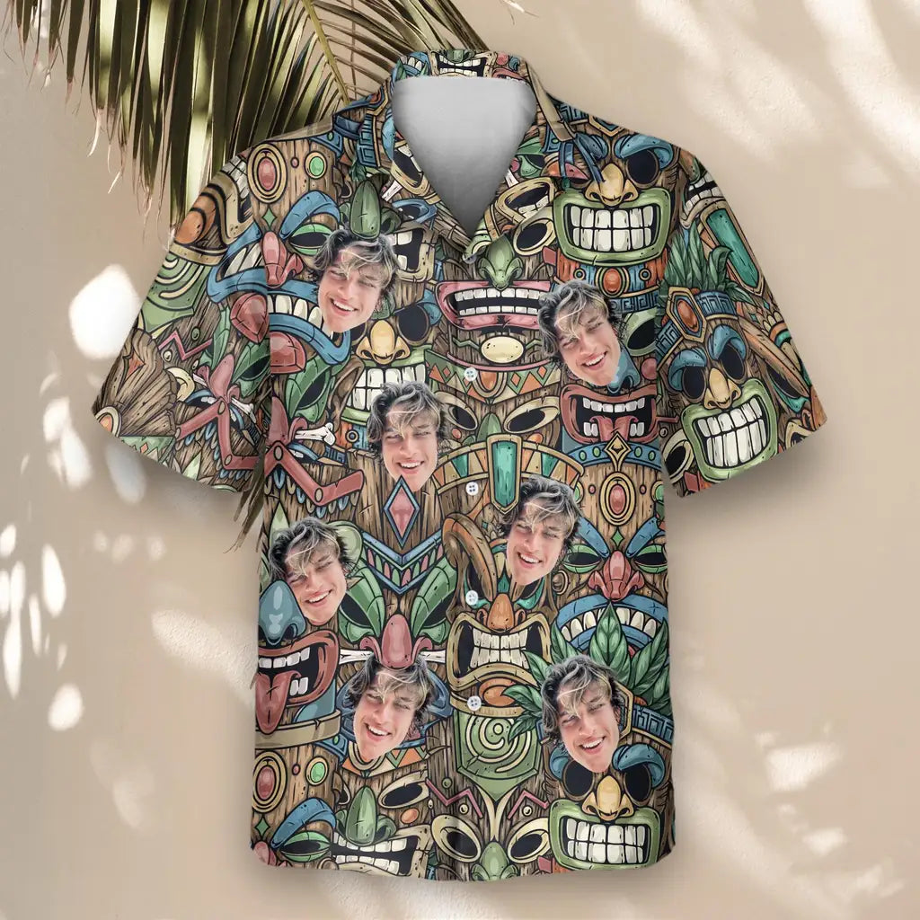 Custom Face &amp; Logo Tiki Island Vibes Hawaiian Shirt | Great for Themed Parties &amp; Group Events