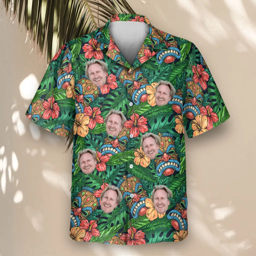 Custom Face &amp; Logo Tiki Paradise Warrior Hawaiian Shirt | Great for Themed Parties &amp; Group Events