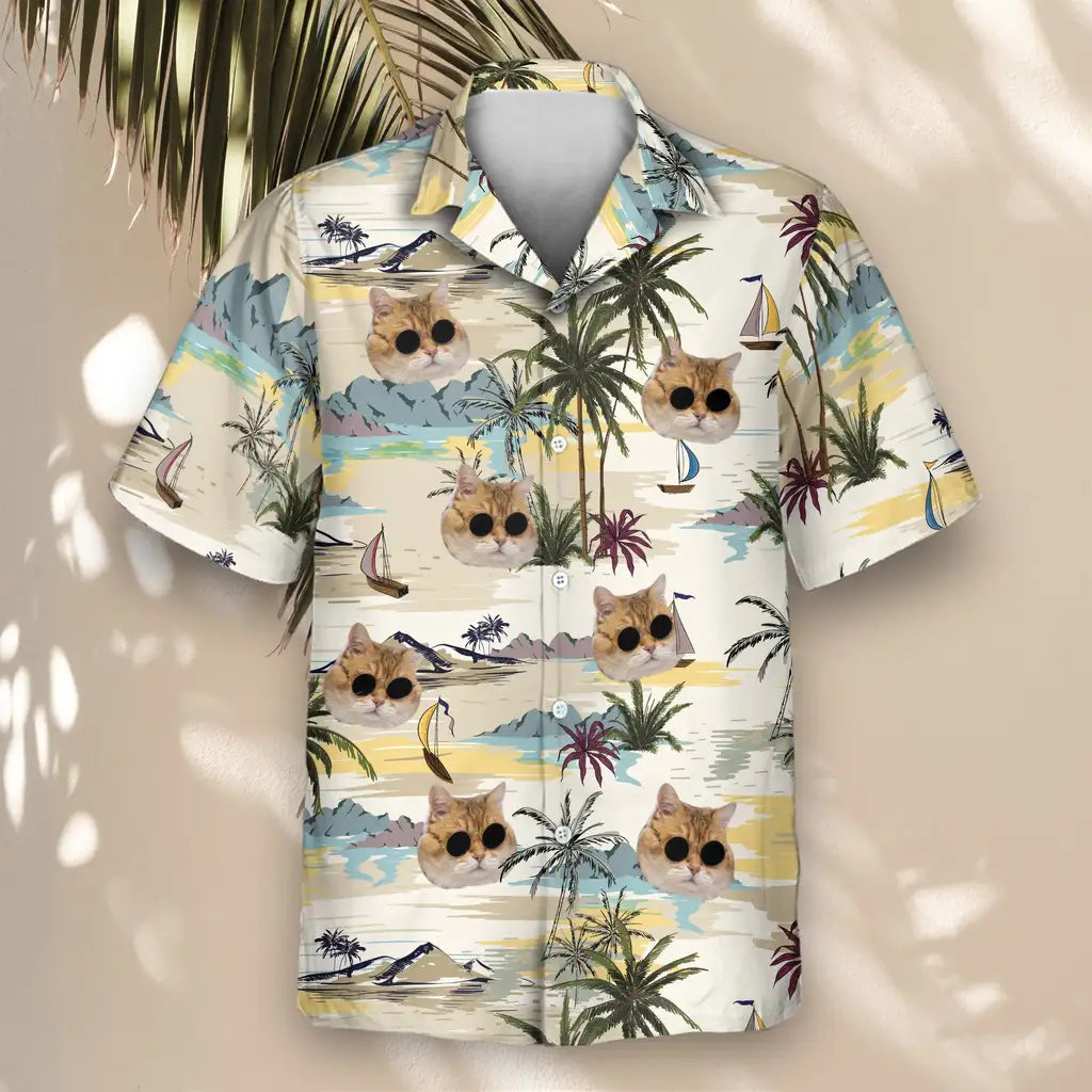 Custom Face &amp; Logo Tranquil Island Hawaiian Shirt | Unique Summer Beach Gift for Men