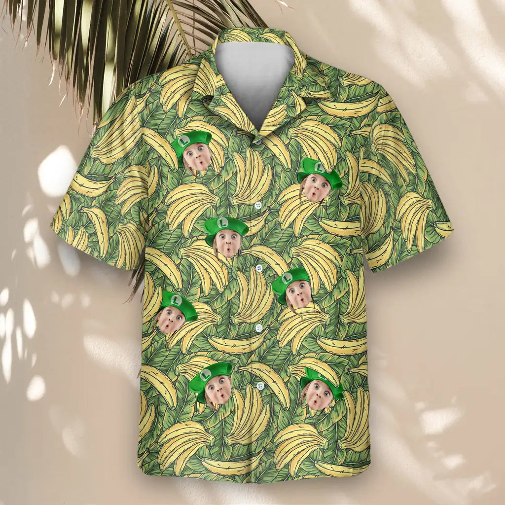 Custom Face &amp; Logo Tropical Banana Bliss Hawaiian Shirt | Fresh Summer Fruit Lover Gift