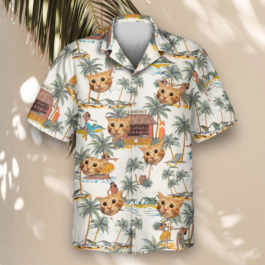 Custom Face &amp; Logo Tropical Escape Hawaiian Shirt | Unique Summer Beach Gift for Men