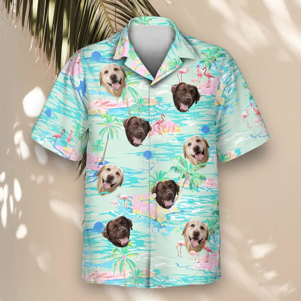 Custom Face &amp; Logo Tropical Flamingo Paradise Hawaiian Shirt | Custom Gift for Beach Vacation &amp; Cruises