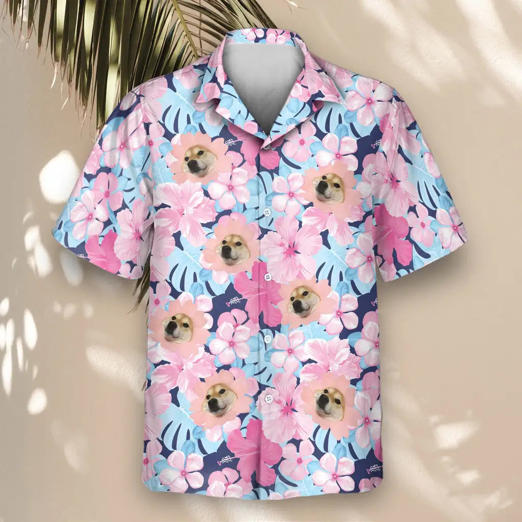 Custom Face &amp; Logo Tropical Floral Escape Hawaiian Shirt | Custom Gift for Beach Vacation &amp; Cruises