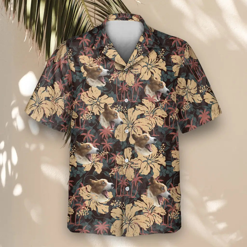 Custom Face &amp; Logo Tropical Grunge Bloom Hawaiian Shirt | Custom Gift for Beach Vacation &amp; Cruises