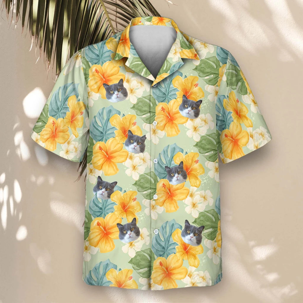 Custom Face &amp; Logo Tropical Hibiscus Vibes Hawaiian Shirt | Custom Gift for Beach Vacation &amp; Cruises