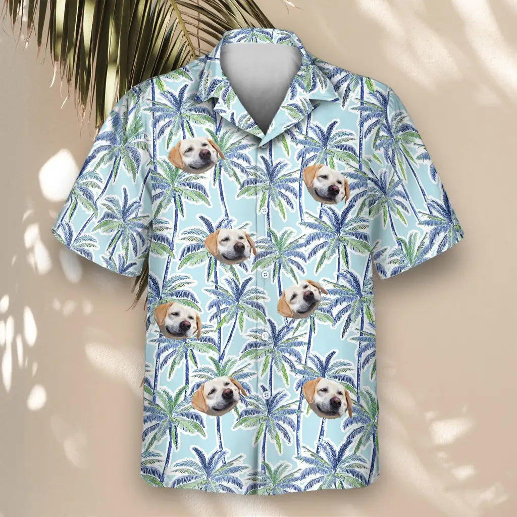 Custom Face &amp; Logo Palm Breeze Hawaiian Shirt | Unique Summer Beach Gift for Men