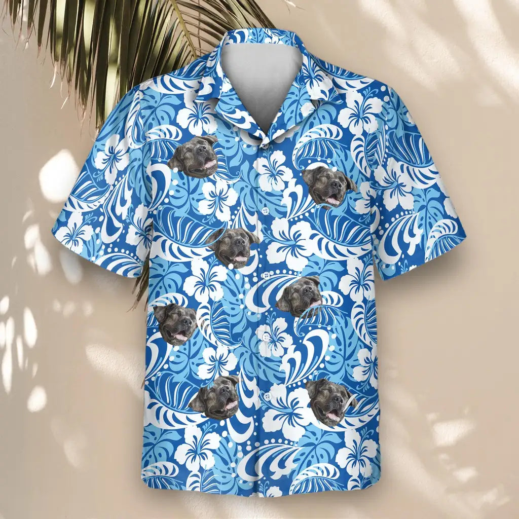 Custom Face &amp; Logo Royal Blue Tropics Hawaiian Shirt | Unique Summer Beach Gift for Men