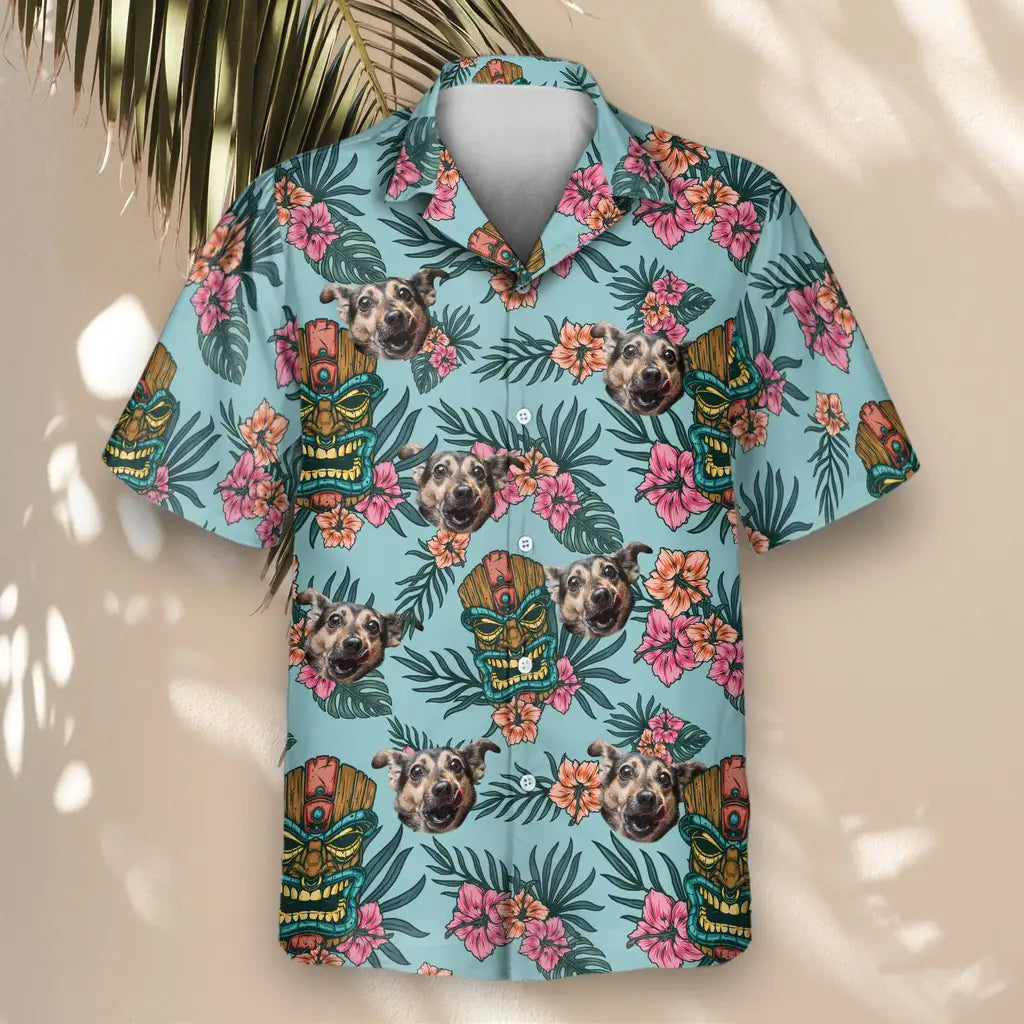 Custom Face &amp; Logo Tropical Tiki Mask Hawaiian Shirt | Great for Themed Parties &amp; Group Events