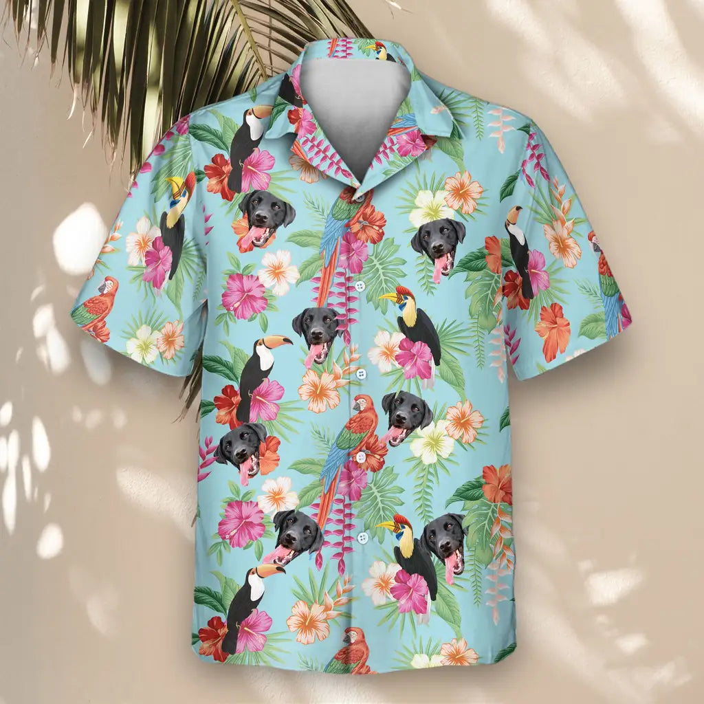 Custom Face &amp; Logo Tropical Toucan &amp; Macaw Paradise Hawaiian Shirt | Unique Gift for Wildlife Lovers