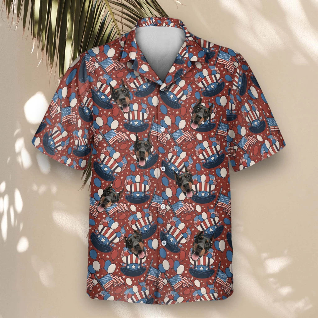 Custom Face &amp; Logo Uncle Sam Celebration Hawaiian Shirt | Perfect 4th of July &amp; Patriotic Celebration