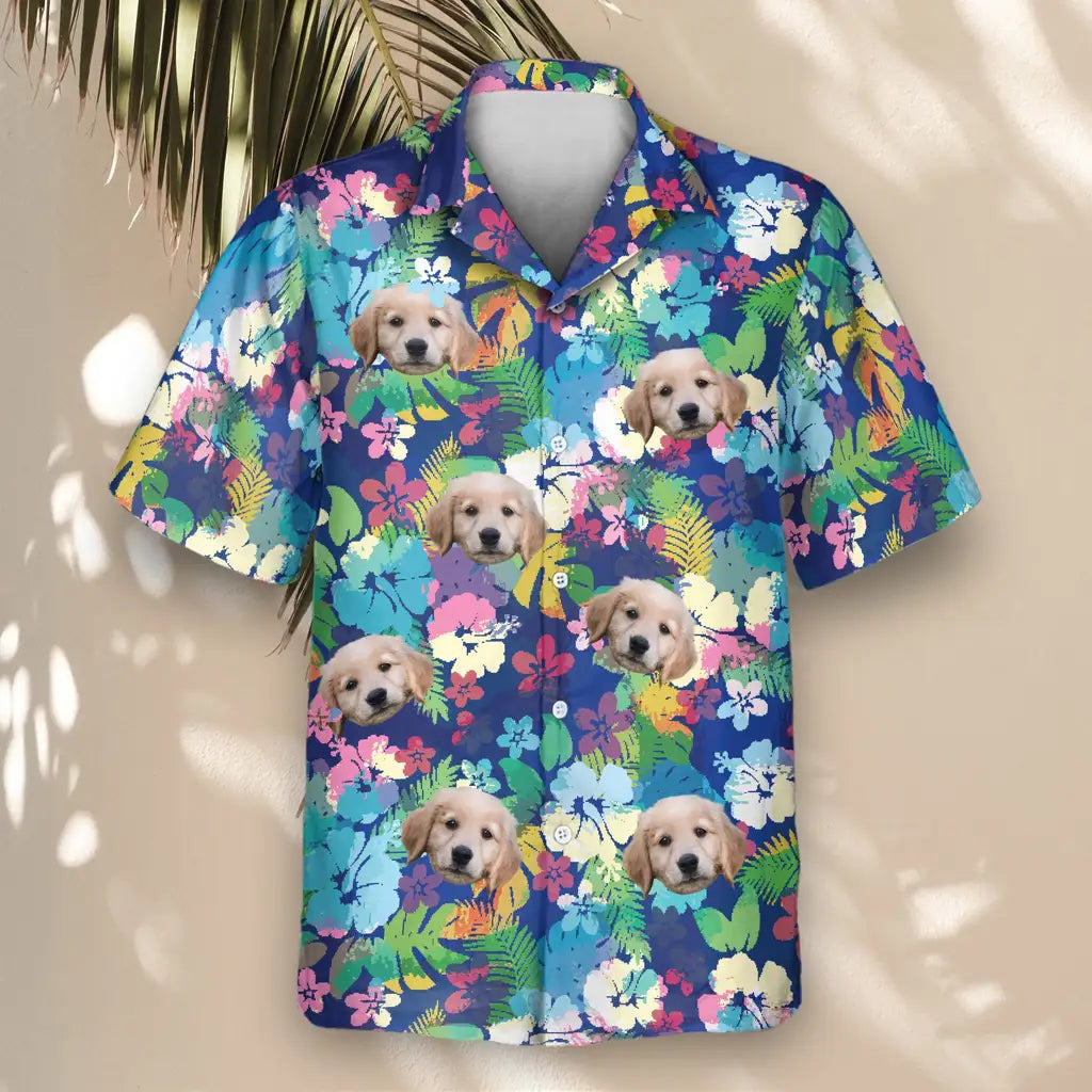Custom Face &amp; Logo Vibrant Hibiscus Hawaiian Shirt | Custom Gift for Beach Vacation &amp; Cruises