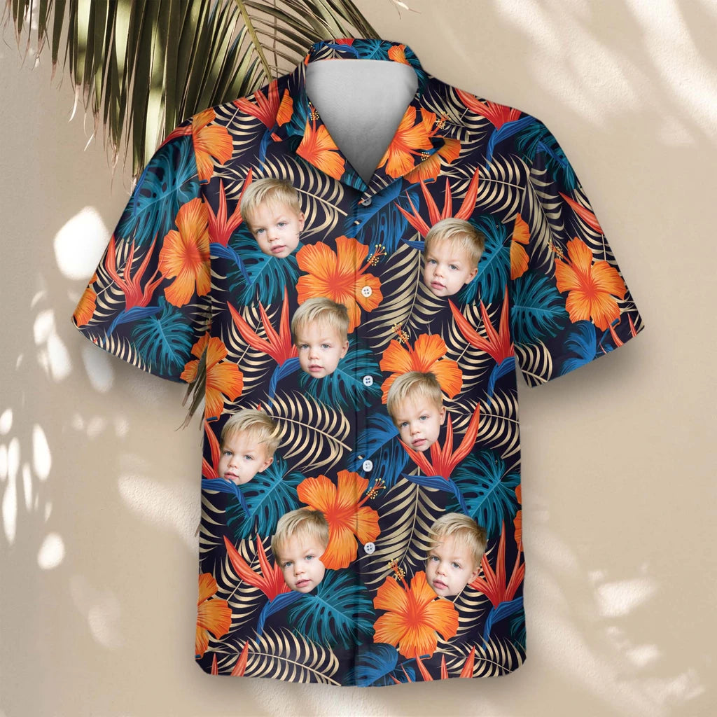 Custom Face &amp; Logo Vibrant Tropical Floral Hawaiian Shirt | Custom Gift for Beach Vacation &amp; Cruises