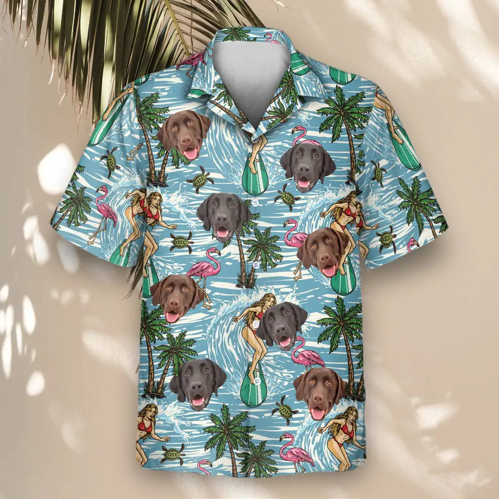 Custom Face &amp; Logo Vintage Surf &amp; Sun Hawaiian Shirt | Perfect Vacation &amp; Tropical Party Wear
