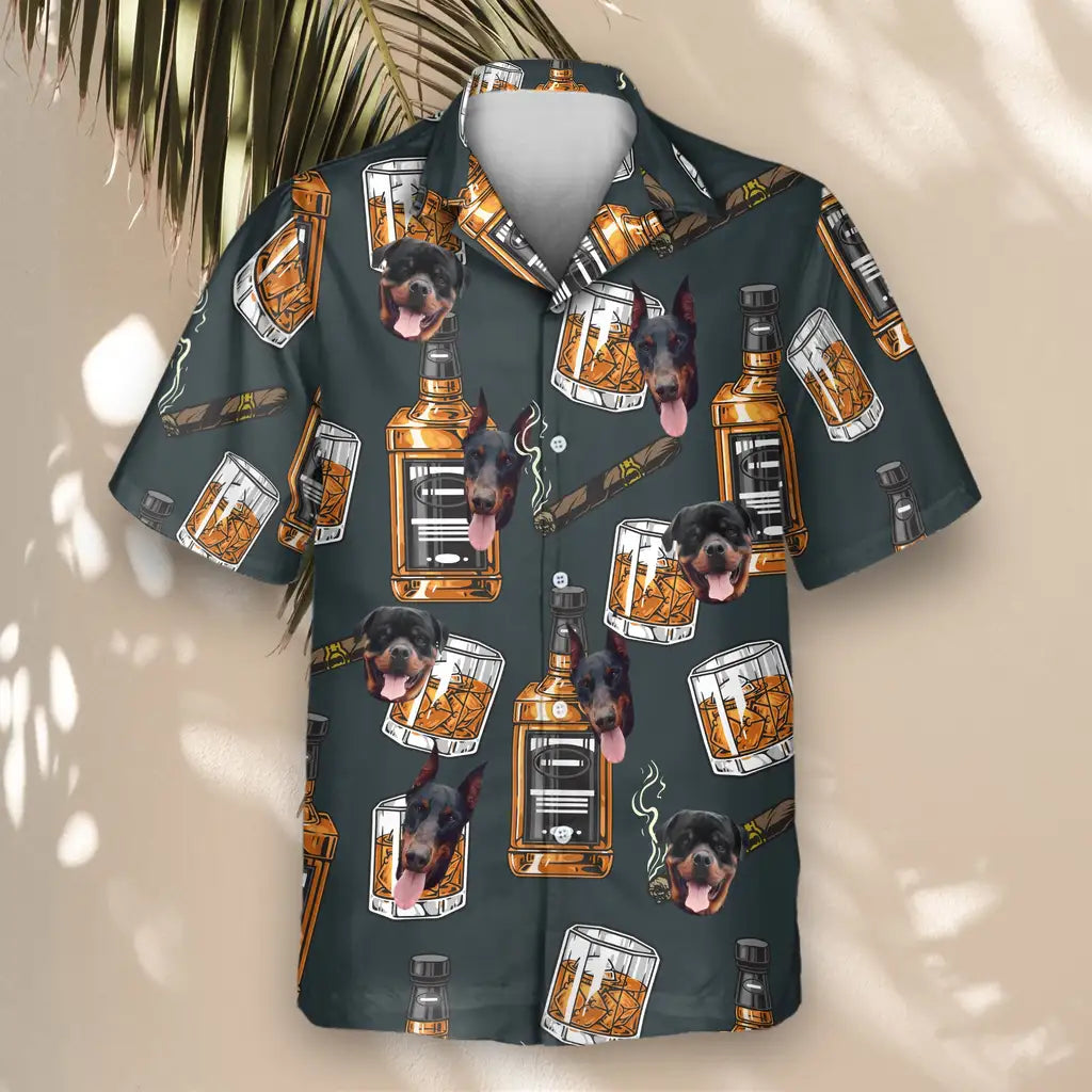 Custom Face &amp; Logo Whiskey &amp; Cigar Hawaiian Shirt | Great Gift for Party Lovers &amp; Celebration