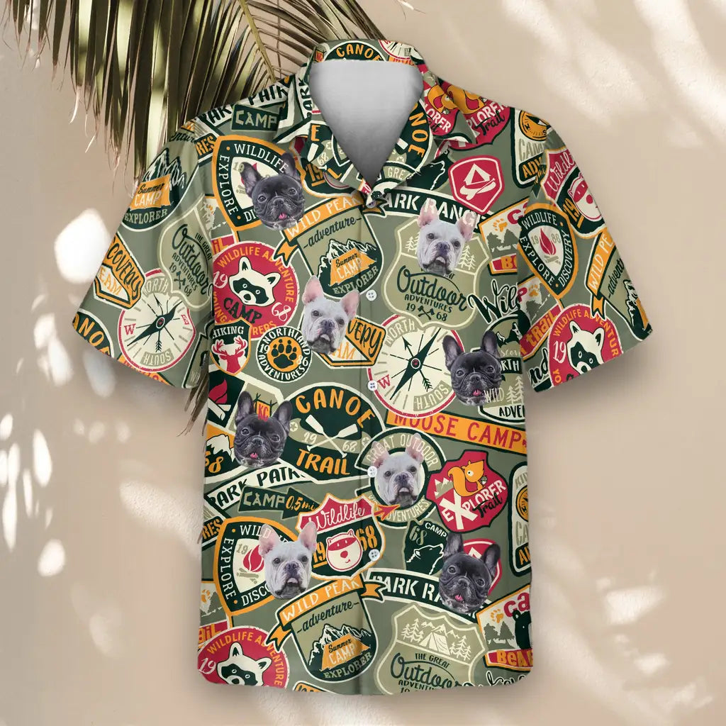 Custom Face &amp; Logo Wilderness Adventure Hawaiian Shirt | Unique Summer Beach Gift for Men