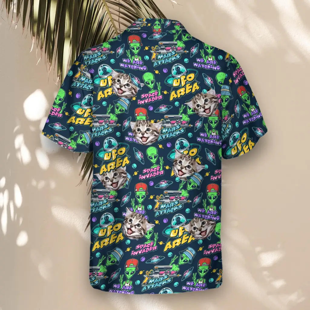 Custom Face &amp; Logo Alien Invasion Hawaiian Shirt | Unique Sci|Fi Fan Gift