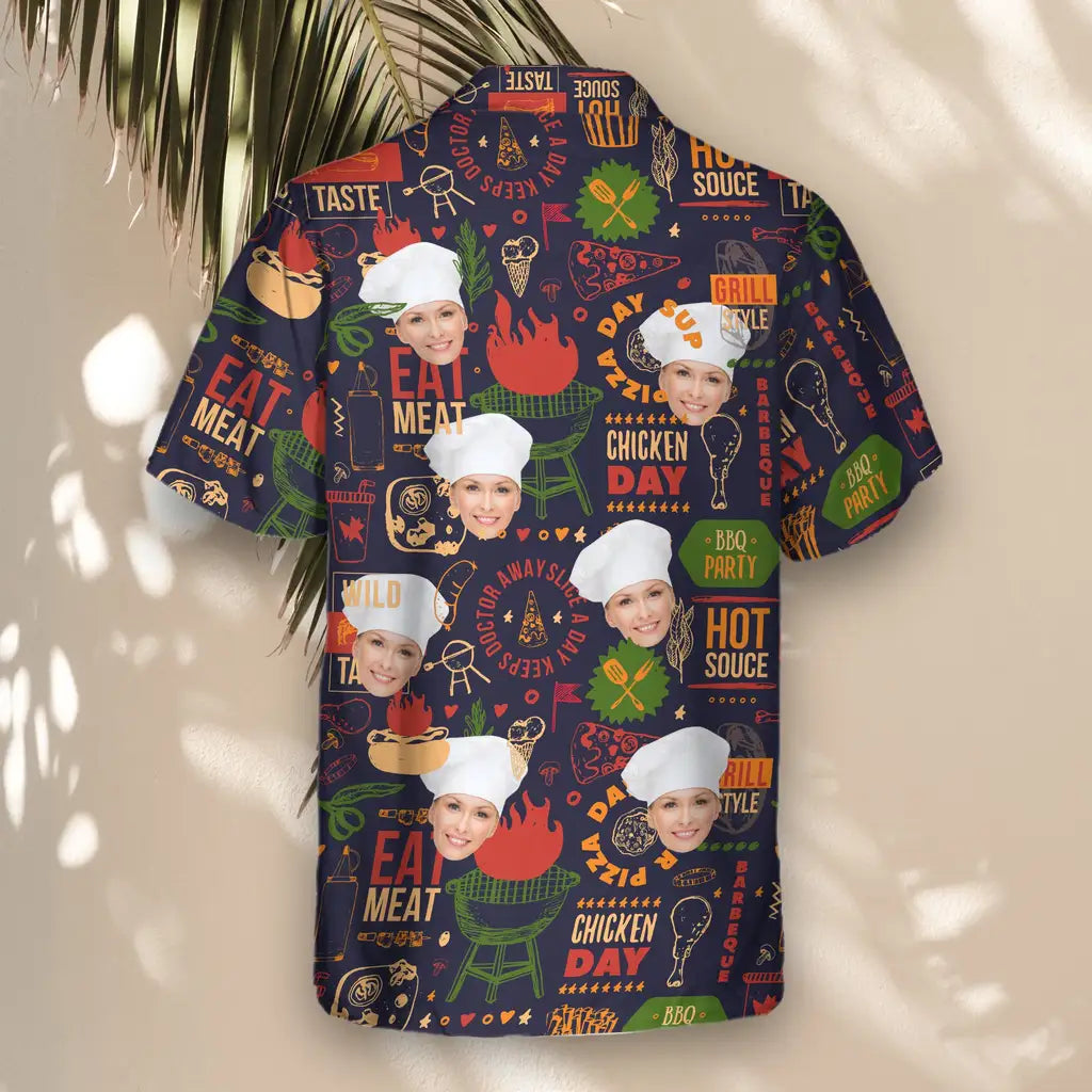 Custom Face &amp; Logo BBQ Feast Paradise Hawaiian Shirt | Perfect Backyard BBQ &amp; Summer Gathering