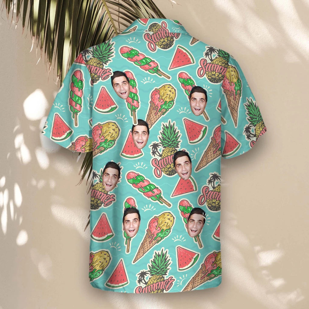 Custom Face &amp; Logo Beach Holiday Hawaiian Shirt | Unique Summer Beach Gift for Men