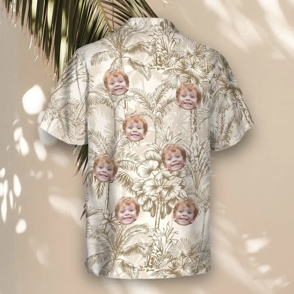 Custom Face &amp; Logo Beige Island Breeze Hawaiian Shirt | Unique Summer Beach Gift for Men