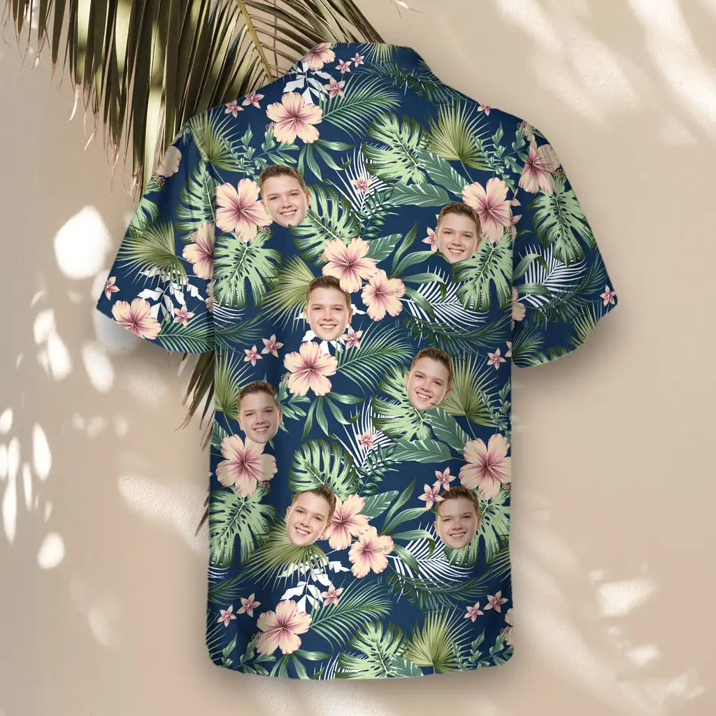 Custom Face &amp; Logo Botanical Tropical Florals Hawaiian Shirt | Custom Gift for Beach Vacation &amp; Cruises