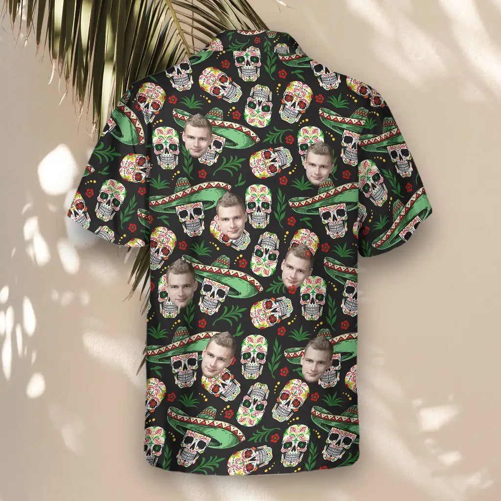 Custom Face &amp; Logo Fiesta Skull Vibes Hawaiian Shirt | Great for Themed Parties &amp; Group Events