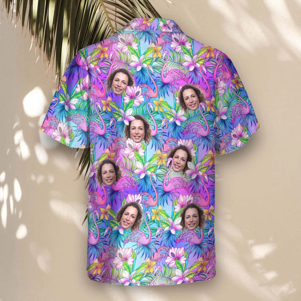 Custom Face &amp; Logo Flamingo Breeze Hawaiian Shirt | Custom Gift for Beach Vacation &amp; Cruises