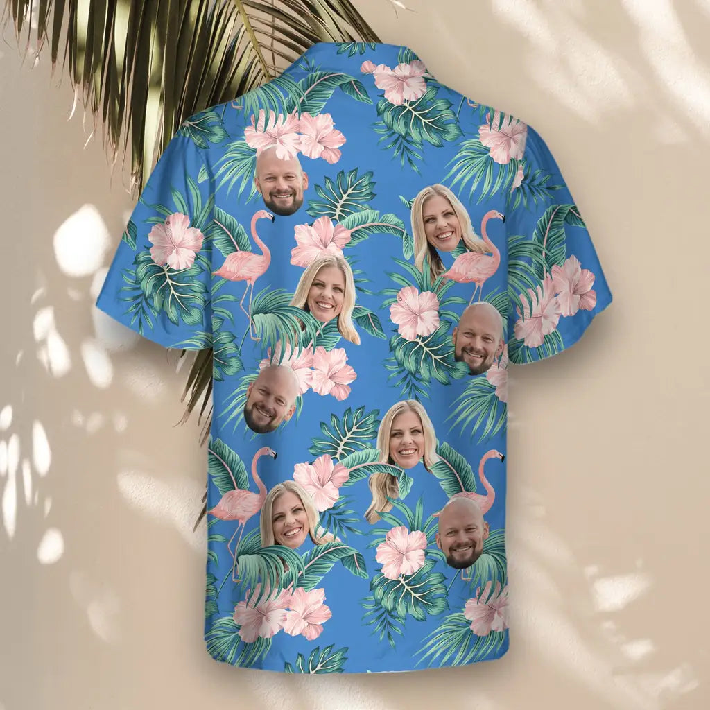Custom Face &amp; Logo Flamingo Paradise Hawaiian Shirt | Custom Gift for Beach Vacation &amp; Cruises