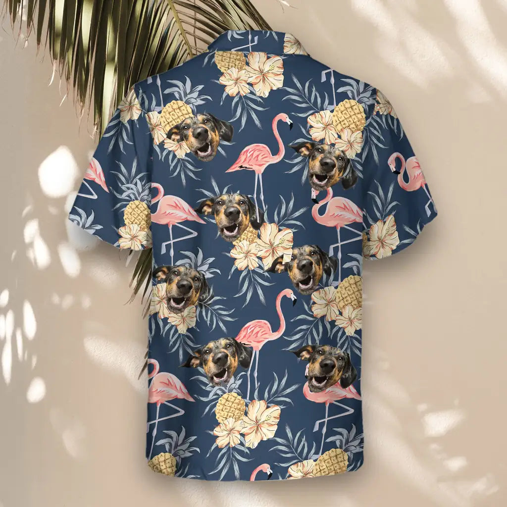 Custom Face &amp; Logo Flamingo &amp; Pineapple Paradise Hawaiian Shirt | Custom Gift for Beach Vacation &amp; Cruises