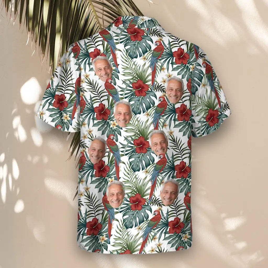 Custom Face &amp; Logo Floral Macaw Magic Hawaiian Shirt | Custom Gift for Beach Vacation &amp; Cruises