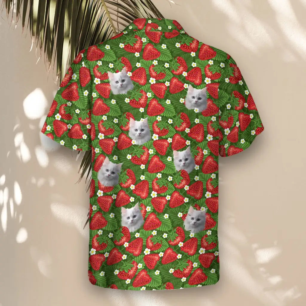 Custom Face &amp; Logo Juicy Strawberry Tropics Hawaiian Shirt | Fresh Summer Fruit Lover Gift