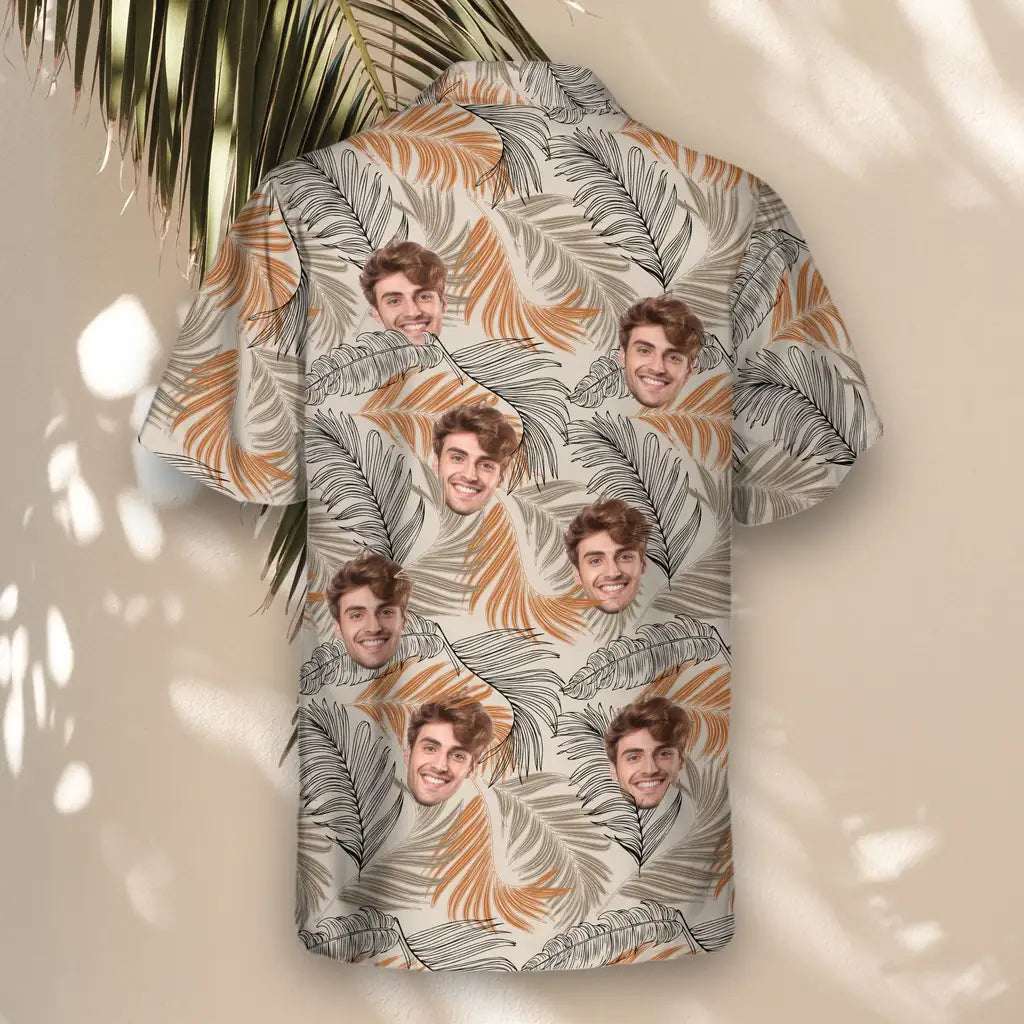 Custom Face &amp; Logo Lush Tropical Foliage Hawaiian Shirt | Unique Summer Beach Gift for Men