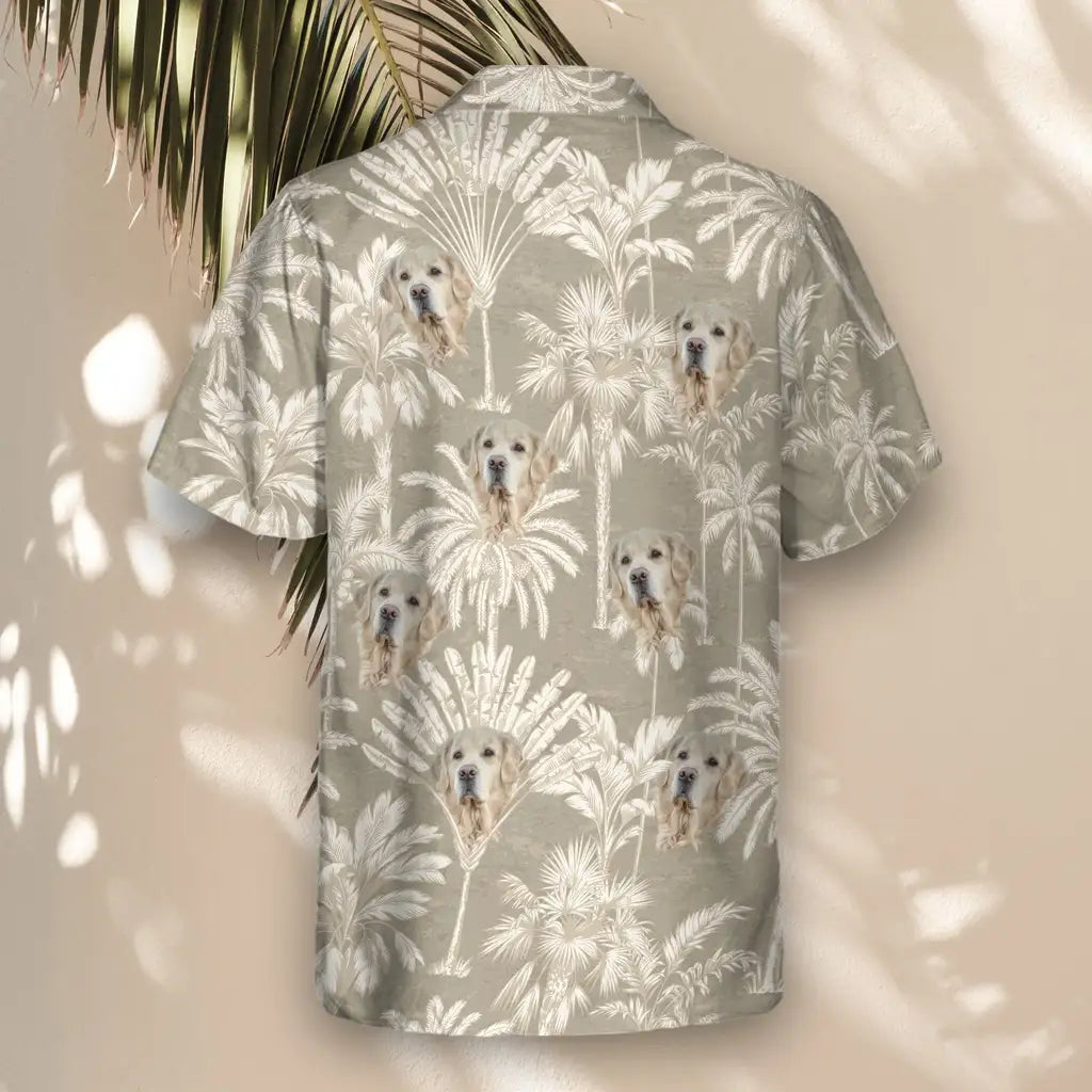 Custom Face &amp; Logo Monochrome Tropics in Cotton Grey Hawaiian Shirt | Minimalist Style Summer Gift