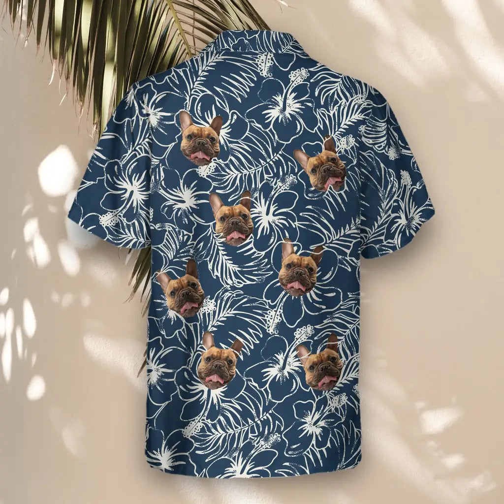 Custom Face &amp; Logo Navy Hibiscus Paradise Hawaiian Shirt | Unique Summer Beach Gift for Men