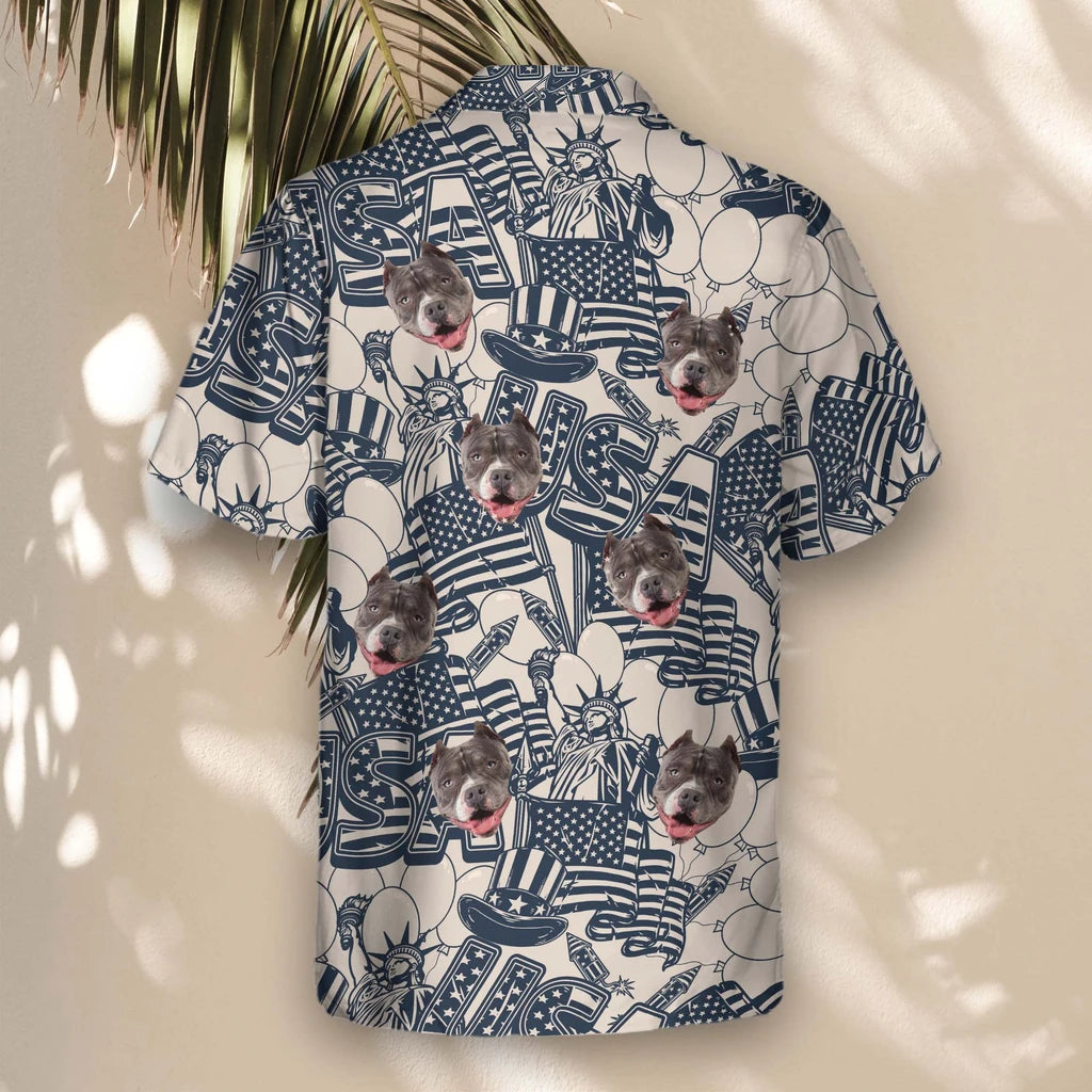 Custom Face &amp; Logo Navy &amp; Ivory Patriot Hawaiian Shirt | Perfect 4th of July &amp; Patriotic Celebration