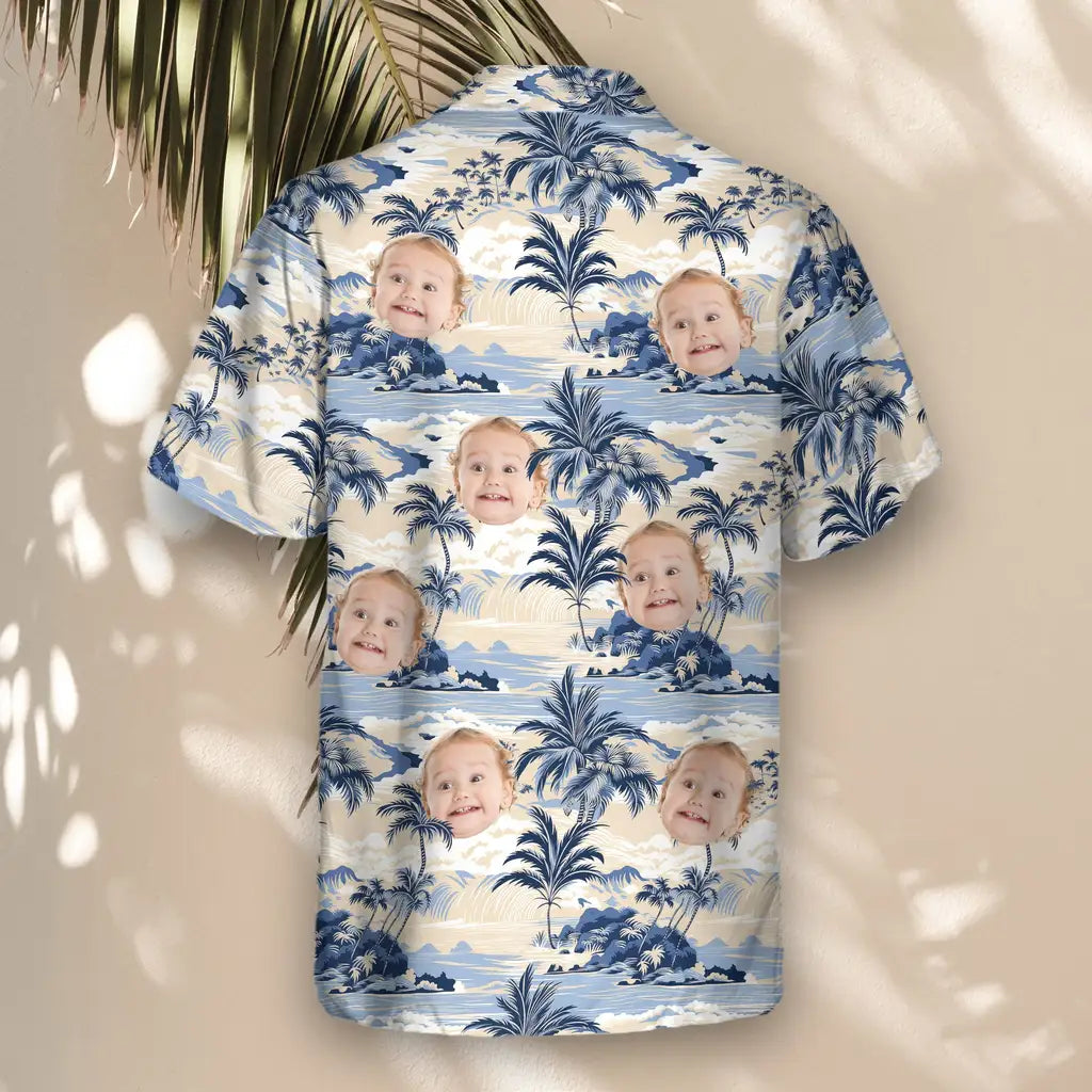 Custom Face &amp; Logo Nostalgic Tropical Paradise Hawaiian Shirt | Personalized Summer Gift for Dad &amp; Friends