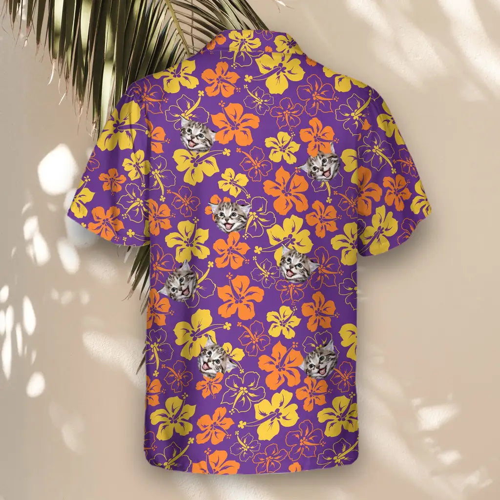 Custom Face &amp; Logo Purple Floral Hibiscus Hawaiian Shirt | Custom Gift for Beach Vacation &amp; Cruises