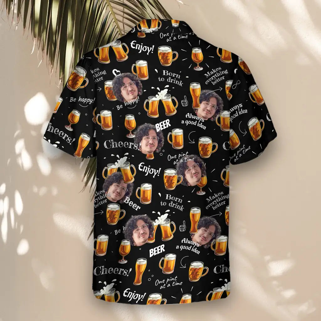 Custom Face &amp; Logo Raise A Toast Hawaiian Shirt | Unique Summer Beach Gift for Men