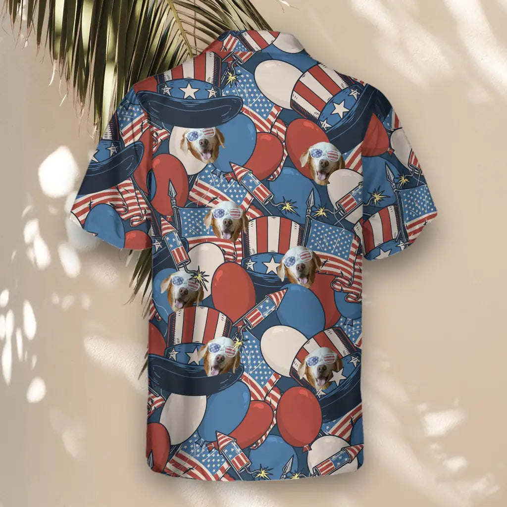 Custom Face &amp; Logo Retro American Patriotism Hawaiian Shirt | Perfect Vacation &amp; Tropical Party Wear