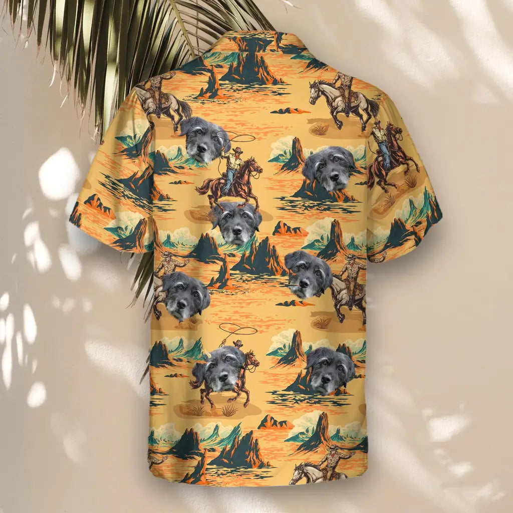 Custom Face &amp; Logo Retro Cowboy Rider Hawaiian Shirt | Perfect Vacation &amp; Tropical Party Wear