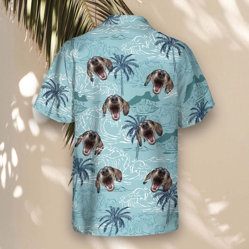 Custom Face &amp; Logo Retro Ocean Wave Hawaiian Shirt | Perfect Vacation &amp; Tropical Party Wear