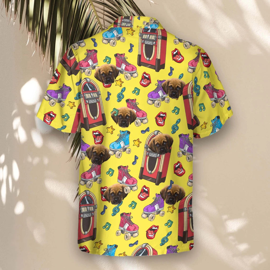 Custom Face &amp; Logo Retro Vinyl Vibes Hawaiian Shirt | Perfect Vacation &amp; Tropical Party Wear