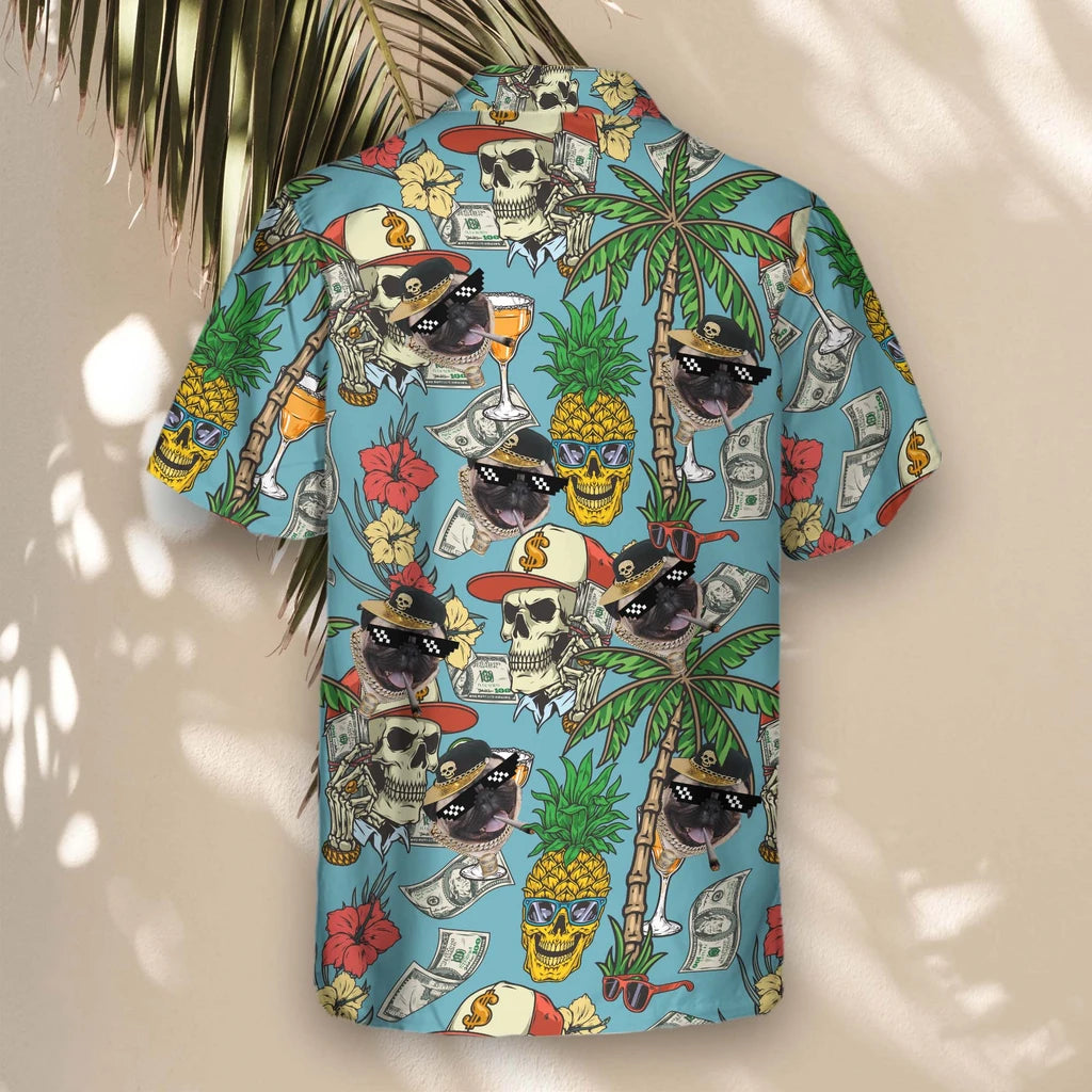 Custom Face &amp; Logo Rich Skull Paradise Hawaiian Shirt | Great for Themed Parties &amp; Group Events