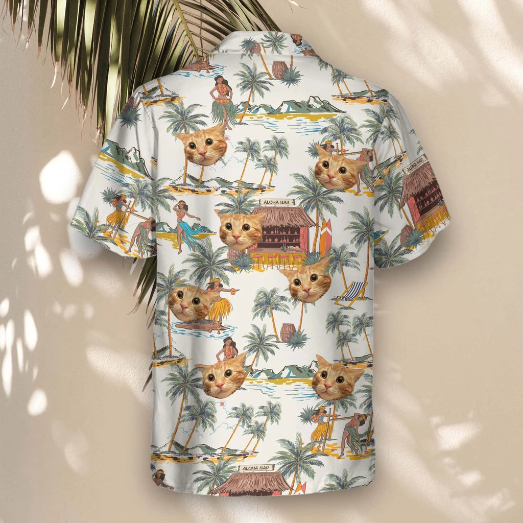Custom Face &amp; Logo Tropical Escape Hawaiian Shirt | Unique Summer Beach Gift for Men