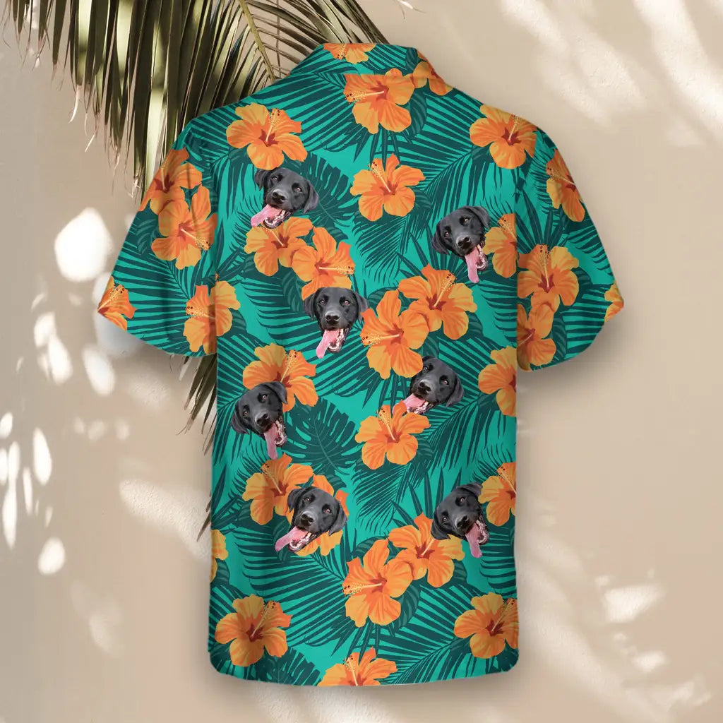Custom Face &amp; Logo Tropical Flowers and Palm Leaves Hawaiian Shirt | Unique Summer Beach Gift for Men